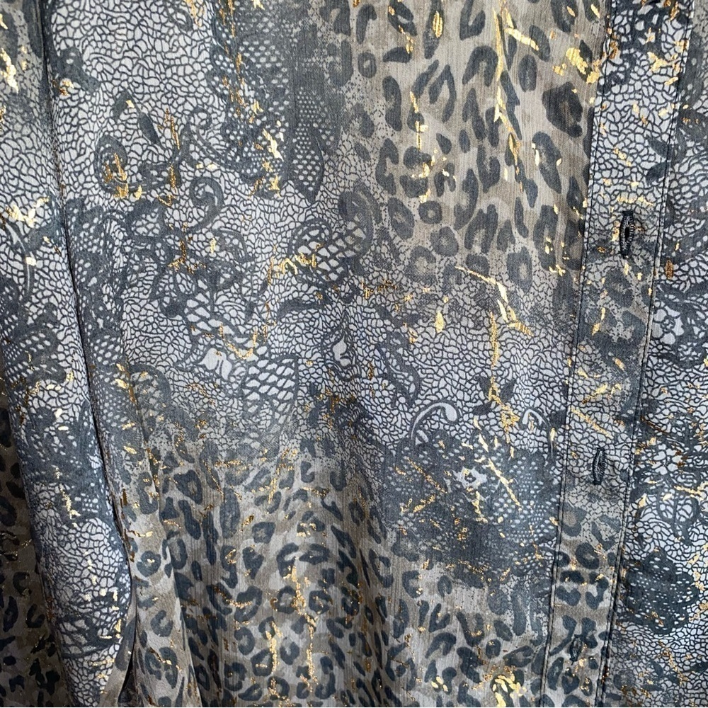 Lane Bryant Brown & Gold Mixed Print Sheer Button Down - Picture 2 of 6